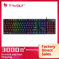 Clavier de jeu filaire USB T-Wolf T20 104 touches avec rétroéclairage optique RGB pour PC, ordinateur de bureau, ordinateur portable