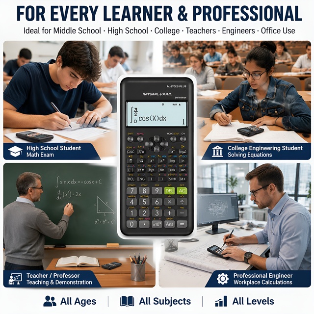 Fx-570ES PLUS-2 SKD Digital Scientific Calculator with Calendar Plastic 401 Functions for School Office OEM/ODM Manufacturing