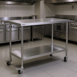 Table de travail en acier inoxydable Vevor 24 x 48 pouces, 4 roues, hauteur réglable, usage commercial pour cuisine et restaurant - Product Image 2
