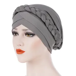 Moda saf renk örgü müslüman kadınlar türban şapka yetişkinler kemo kap Headwrap şapkalar