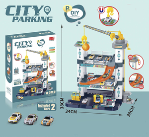 Jeu de Piste de Course pour Voitures avec <span class=keywords><strong>Garage</strong></span> de Stationnement Urbain à 3 Niveaux à Monter Soi-Même, Grue à Manivelle, Alimenté par Piles AA, en Plastique - Product Image 1