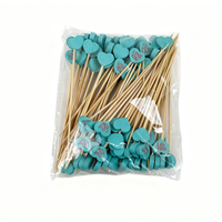 100pcs Brochettes de bambou en forme de coeur vert 12cm Buffet Fourchettes à fruits Desserts Bâtonnets de salade Fête d'affaires