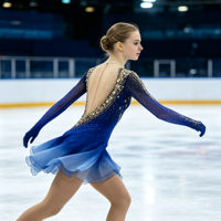 Robe de patinage artistique bleu dégradé avec strass étincelants, manches longues, pour enfants et adultes, compétition et spectacle