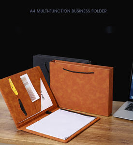 Пользовательский Логотип A4 кожаный Padfolio органайзер для Портфолио переплет для интервью папка для резюме юридический документ визитница - Product Image 5