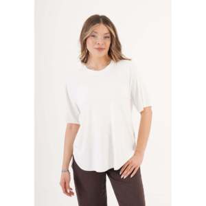 เสื้อยืดคอกลมไร้ตะเข็บสำหรับผู้หญิง ขายส่ง สีขาว - Product Image 2