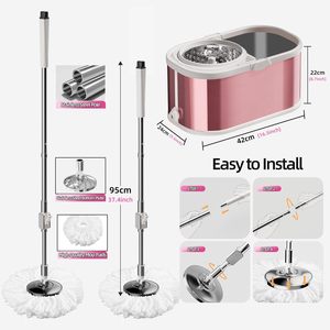 Pink Floor Clean <strong>Mop</strong> Set <strong>Magic</strong> <strong>360</strong> and <strong>Bucket</strong> Set for Home Stainless Steel
