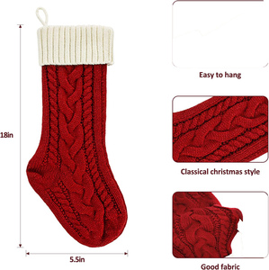 In the Trend Christmas Party Decor 18inches <b>Large</b> Cable Knitted Stockings Bulk Personalized Xmas Hanging Red Home Decoration - Product Image 2