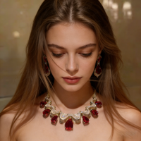 Ensemble collier et boucles d'oreilles XM S211 en cuivre plaqué platine avec fleurs en cristal pour femmes, bijoux haut de gamme pour mariage et fiançailles