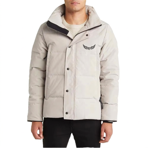 Veste à capuche pour homme, hiver, chaude, épaisse, rembourrée en polyester, décontractée, col montant, logo brodé sur le devant, coupe-vent - Product Image 1