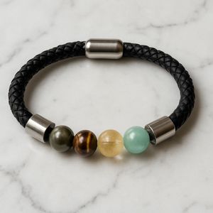 Bracelet en cuir tressé avec perles de pierre, fermeture magnétique, bracelet en pierres précieuses naturelles, bijoux multicolores, cadeau - Product Image 6