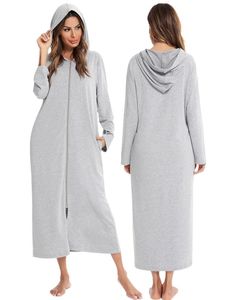Women's Hooded Bathrobe <strong>Long</strong> Sleeve Full Length Nightgown Plus Size <strong>Long</strong> Hooded <strong>Fleece</strong> Sweatshirt Robe Zip up Lounge Robe Dress - Product Image 6