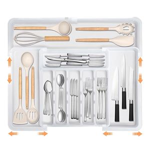 Organisateur de tiroir extensible et réglable pour couverts de cuisine, boîte de rangement télescopique pour cosmétiques, papeterie et articles divers - Product Image 1