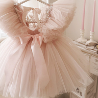Robe de soirée en tulle pour filles avec appliques florales moelleuses, manches volantes tendance, pour tout-petits, mariage, anniversaire, soirée formelle, bal de promo