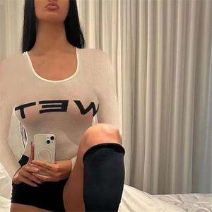 <strong>Women's</strong> Summer Casual Knitted Long Sleeve <strong>T</strong>-<strong>Shirt</strong> Wet Letter Print White Transparent Crew Neck Slim Fit Short Y2K Eco-Friendly - Product Image 4