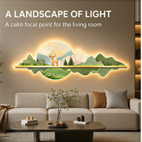 Art mural LED UV en cristal motif cerf de montagne, paysage forestier illuminé pour salon, bureau, hôtel, intérieurs modernes et luxueux