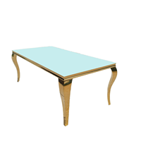 Table à manger rectangulaire moderne de luxe en acier inoxydable doré, verre trempé noir durable, 8-10 personnes, mariage, banquet, hôtel