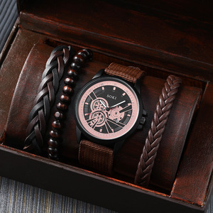 Ensemble de montres décontractées pour hommes <span class=keywords><strong>avec</strong></span> date, <span class=keywords><strong>bracelet</strong></span> en toile, <span class=keywords><strong>montre</strong></span> à quartz pour hommes <span class=keywords><strong>avec</strong></span> <span class=keywords><strong>bracelet</strong></span>, ensemble cadeau pour hommes - Product Image 1