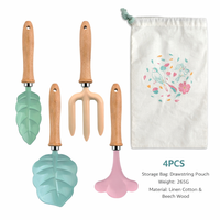 Nouvel ensemble d'outils de jardinage adorables : pelle à sable et à terre, fourche à trois dents pour la plantation de fleurs, design de dessin animé avec manche