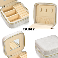Boîte à bijoux carrée personnalisée avec logo, nouvelle boîte de rangement en velours avec miroir et compartiments divisés pour femmes, cadeau en gros