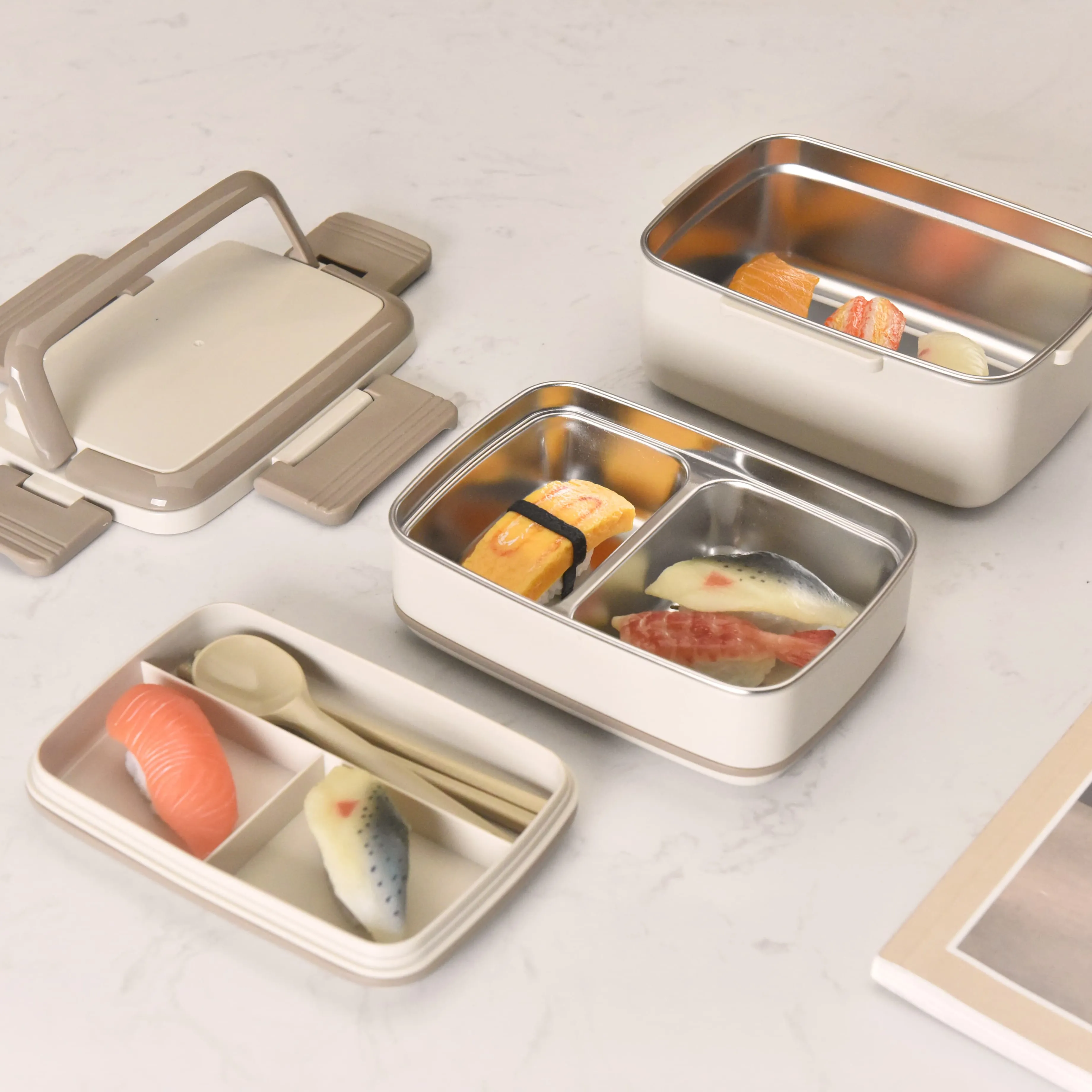 Scatola per il pranzo in metallo portatile materiale per uso alimentare contenitore per alimenti in acciaio inossidabile a 304 scomparti per bambini Bento Lunch Box
