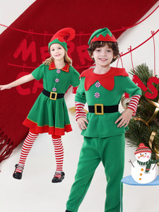 Costume d'elfe de Noël pour les fêtes des enfants avec un tenue à rayures rouges et vertes sur le thème de Noël - Product Image 3