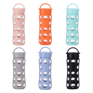 Taza de vidrio de aislamiento térmico de borosilicato alto portátil de 500ml Botella de agua con cubierta de silicona de mano en varios colores - Product Image 2