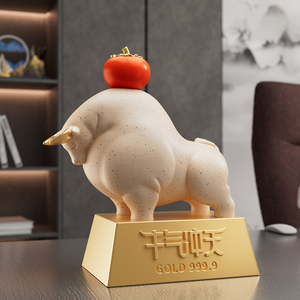 Roter Ochsen-Figur mit Goldbasis, Wohlstands- und Reichtumsstatue, Glücksbringer für Zuhause und Büro, Geschäftseröffnungs-Geschenk - Product Image 1