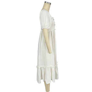 Váy mùa hè cho phụ nữ 2025 Midi flowy Ruffle Ngắn Tay Áo Vuông Cổ tầng bãi biển ăn mặc với nút - Product Image 5