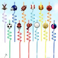 Paille spirale en forme de ballon de sport la plus vendue ; Accessoire en PVC souple à motif de dessin animé ; Modèle artistique Design Douze Fabriqué en Chine