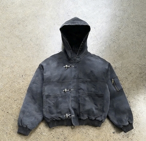 Chaqueta <span class=keywords><strong>de</strong></span> trabajo para mecánico y motociclista, personalizada, bordada, con gancho para cubierta, cierre <span class=keywords><strong>de</strong></span> <span class=keywords><strong>bombero</strong></span>, acolchada, desgastada, con lavado ácido, cremallera y efecto envejecido - Product Image 2