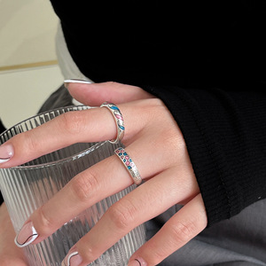 Silver Ruitai S925 Sterling Silver Geometric Enamel <b>Open</b> <b>Ring</b> Minimalist Style For Women Everyday Wear - Product Image 1
