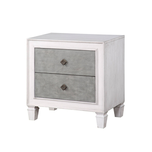 Table de chevet Katia en finition gris rustique et blanc patiné avec deux tiroirs pour chambre à coucher - Product Image 1