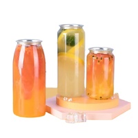 Canette de jus populaire de logo de couleur personnalisée transparente en PET capacité de 330ml 500ml canette de boisson en plastique à extrémité ouverte facile avec scellant en aluminium