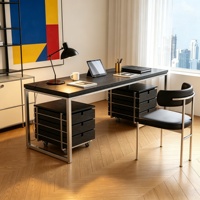 Bureau d'ordinateur en bois avec cadre en acier inoxydable, tiroir mobile, table d'écriture, poste de travail pour la maison, le bureau et l'étude