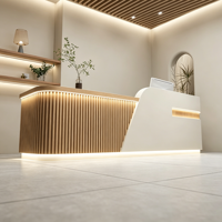 Comptoir de réception moderne pour salon de beauté, spa, hôtel, bureau, avec éclairage LED et lattes en bois, petit et personnalisé