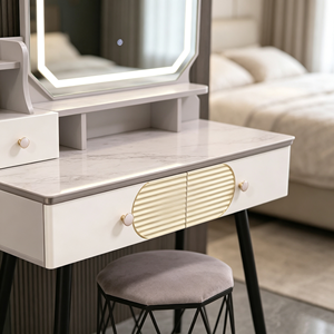 Modern Makeup Vanity <b>With</b> Lighted Mirror <b>Storage</b> Drawers Bedroom <b>Dressing</b> <b>Table</b> <b>With</b> Stool - Product Image 1