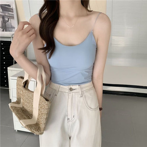 Tops cortos de seda helada para mujer, top sexy de verano sin costuras, chaleco sin espalda, top tubo, ropa interior, camisola con sujetador acolchado - Product Image 5