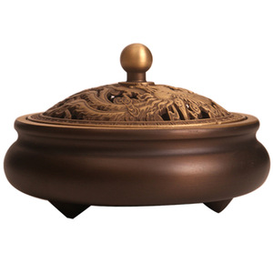 Brûleur d'encens en cuivre pur de style antique, purificateur d'air d'intérieur, brûleur d'aromathérapie, brûleur d'encens en spirale pour la maison, en cuivre pur - Product Image 1