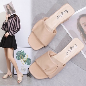 Women's Elegant Korean Style High Heel <b>Sandals</b> Summer Party Fashionable Leather Shoes Open Back PU Featuring Platform Design - Product Image 2