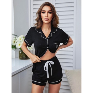 Conjuntos de <span class=keywords><strong>pijama</strong></span> de algodón para mujer, nuevo diseño de lujo, <span class=keywords><strong>pijama</strong></span> de algodón suave y acogedor, ropa de dormir para mujer, <span class=keywords><strong>pijama</strong></span> de algodón <span class=keywords><strong>Pima</strong></span> negro de 2 piezas - Product Image 2