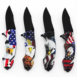 Cuchillo de bolsillo de hoja plegable negro con mango de impresión 3D personalizado para acampar supervivencia táctica