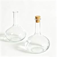 Carafe en verre transparente sans plomb à col long et bulbe rond avec bouchon en liège, bouteille en verre vide pour le stockage du vin, du whisky, de la vodka et des spiritueux