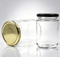 Vente en gros de pots en verre ronds transparents à large ouverture de 350 ml (12 oz) avec couvercle en verre, adaptés aux épices, au miel, aux noix et au stockage des aliments