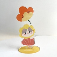 Support de bureau en acrylique avec motif de chat de dessin animé et fleurs, pince pour bloc-notes et photos, petit cadeau décoratif