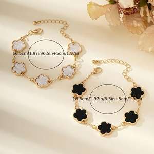 Pulsera de Cinco Hojas de Trébol Chapada en Oro de 18K, Pulseras de Eslabones, Pulsera de Trébol de Cuatro Hojas, Pulseras de la Suerte, Regalo de Cumpleaños para Mujer - Product Image 3