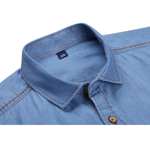 Stocklot con estilo de los hombres de algodón de manga larga casual <span class=keywords><strong>jeans</strong></span> camisa de denim - Product Image 4