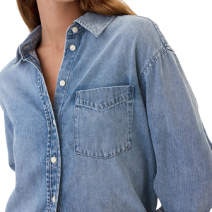 Produttore OEM cotone Denim elasticizzato resistente di alta qualità manica <span class=keywords><strong>lunga</strong></span> giacche da <span class=keywords><strong>donna</strong></span> <span class=keywords><strong>camicia</strong></span> con Logo personalizzato per abbigliamento Outdoor - Product Image 4