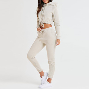Wholesale Jogger <strong>Pants</strong> Cropped Sweatshirt Sweatpants and Hoodie Set Fashional Sweet Sports Clothing Set for Women - Product Image 5