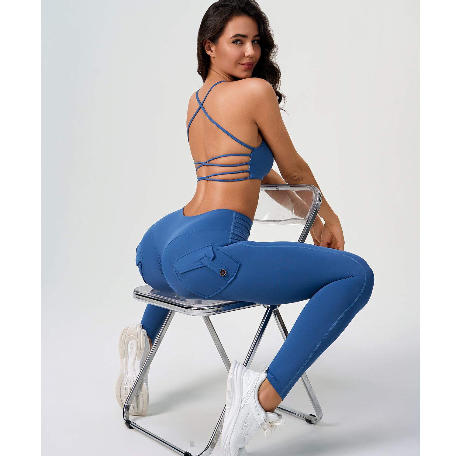 Women's Gym Clothing Set Breathable Solid Pattern Fitness Yoga Sports Leggings Elastic Waist Backless Bra Spandex/Nylon Set