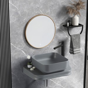 Lavabo de encimera gris mate moderno, juego de baño con placa de cerámica Original, lavabo de armario, lavabo integrado para uso en comedor y baño - Product Image 2